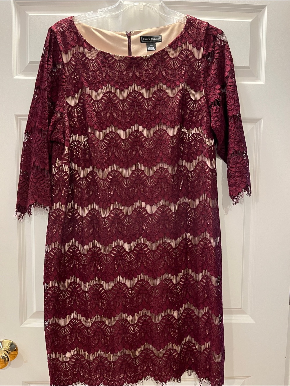 Jessica Howard Burgundy Lace Midi Dress with Nude Lining